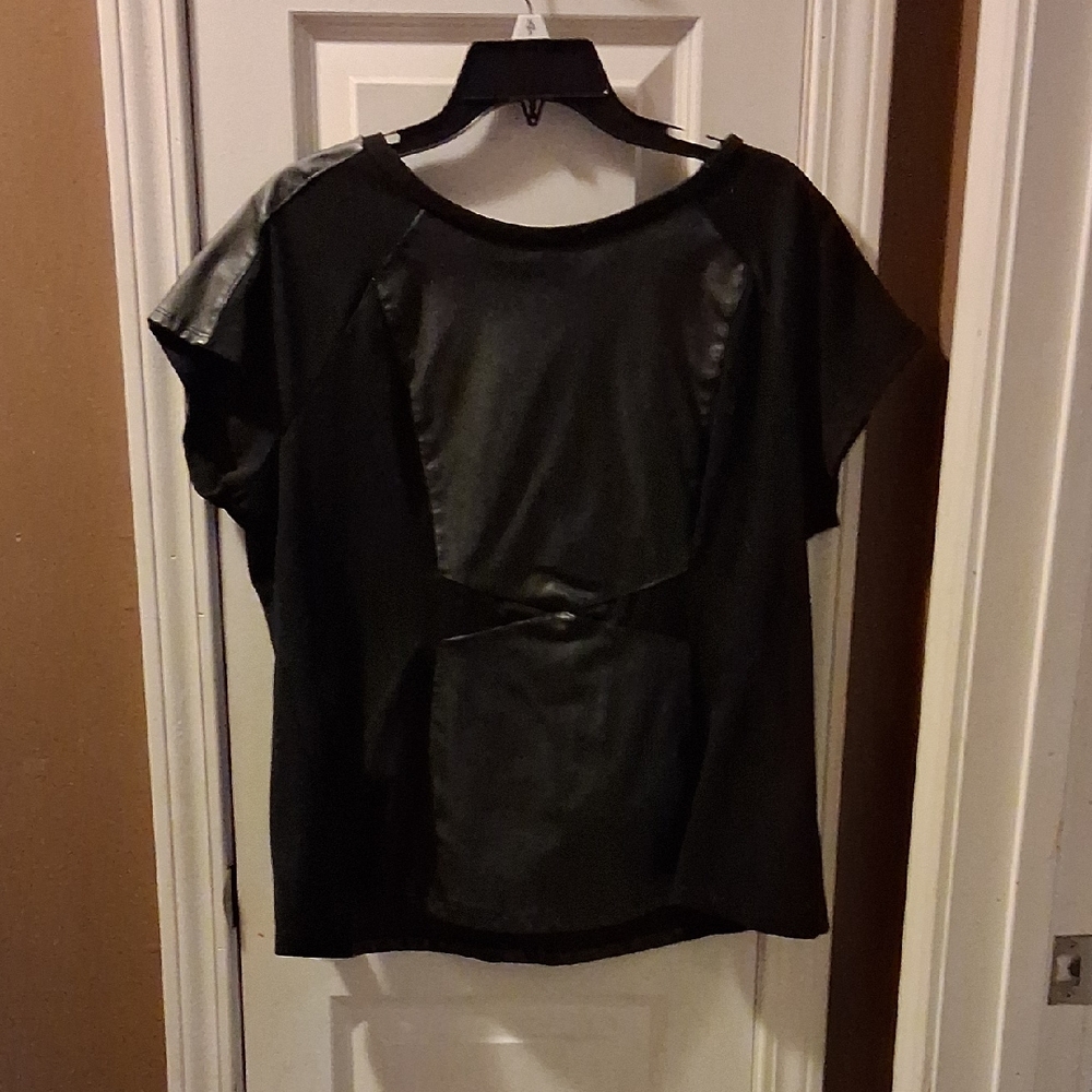 Worthington Black Faux Leather Blouse